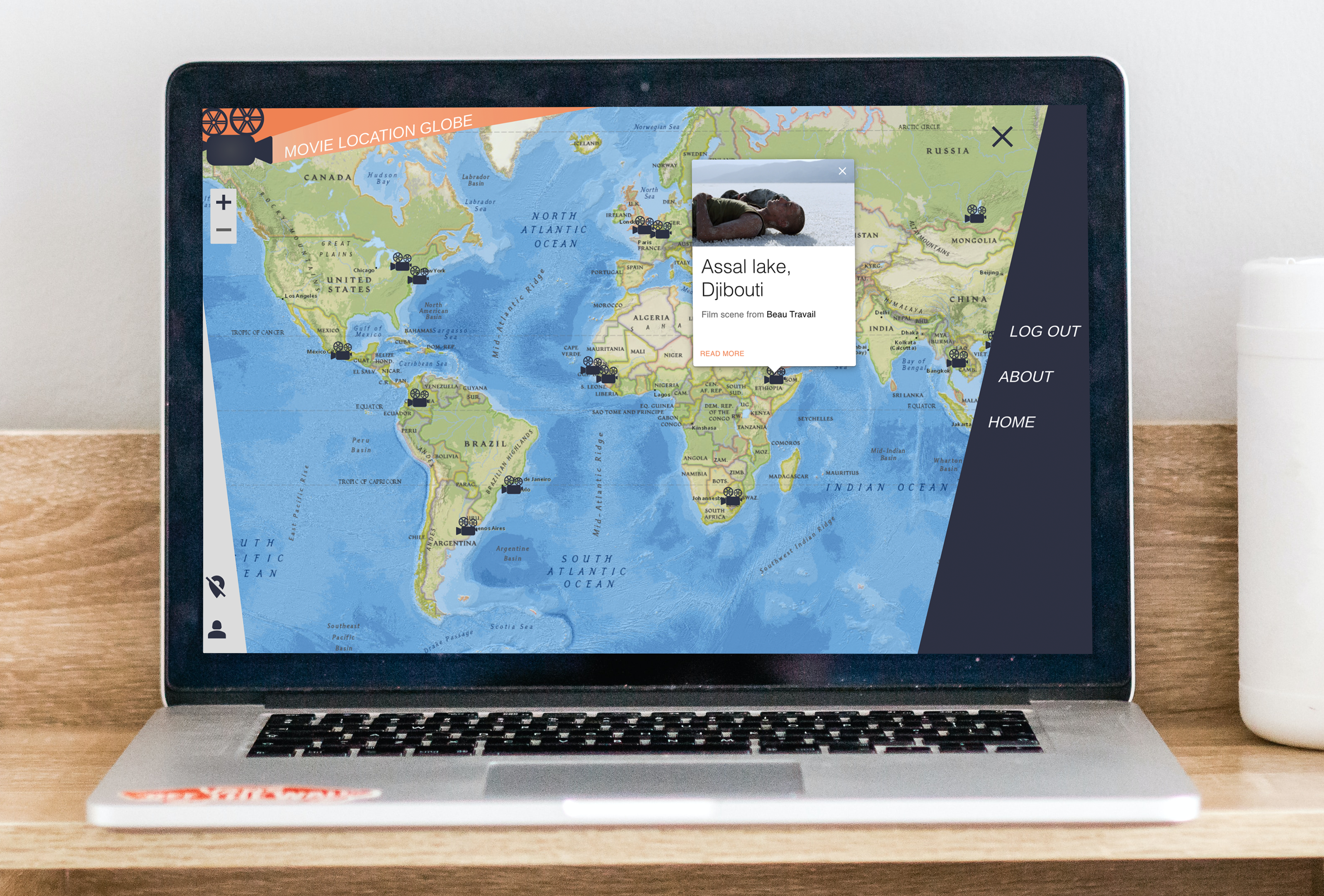 Laptop displaying Movie Globe app