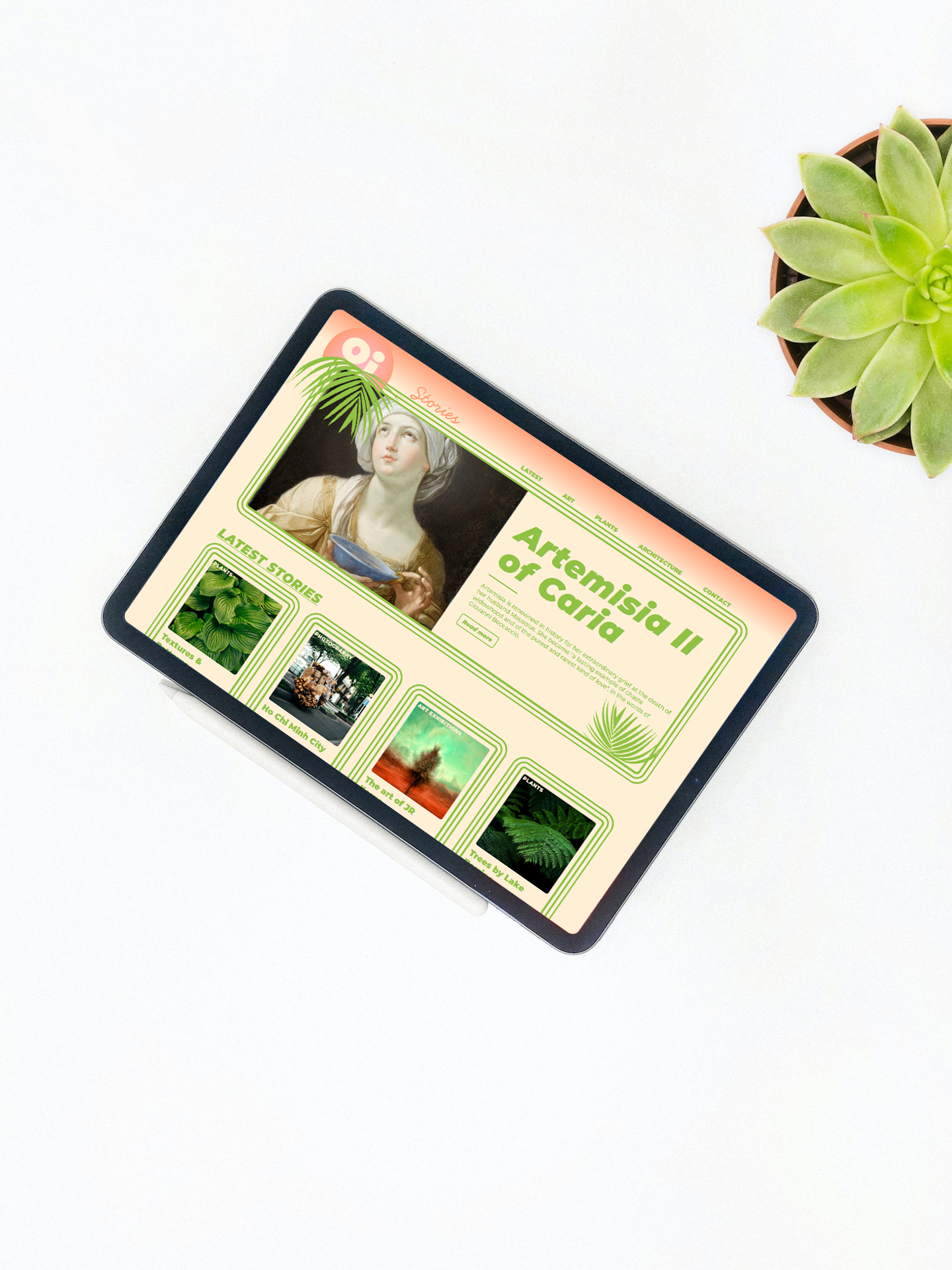 Tablet displaying the news site