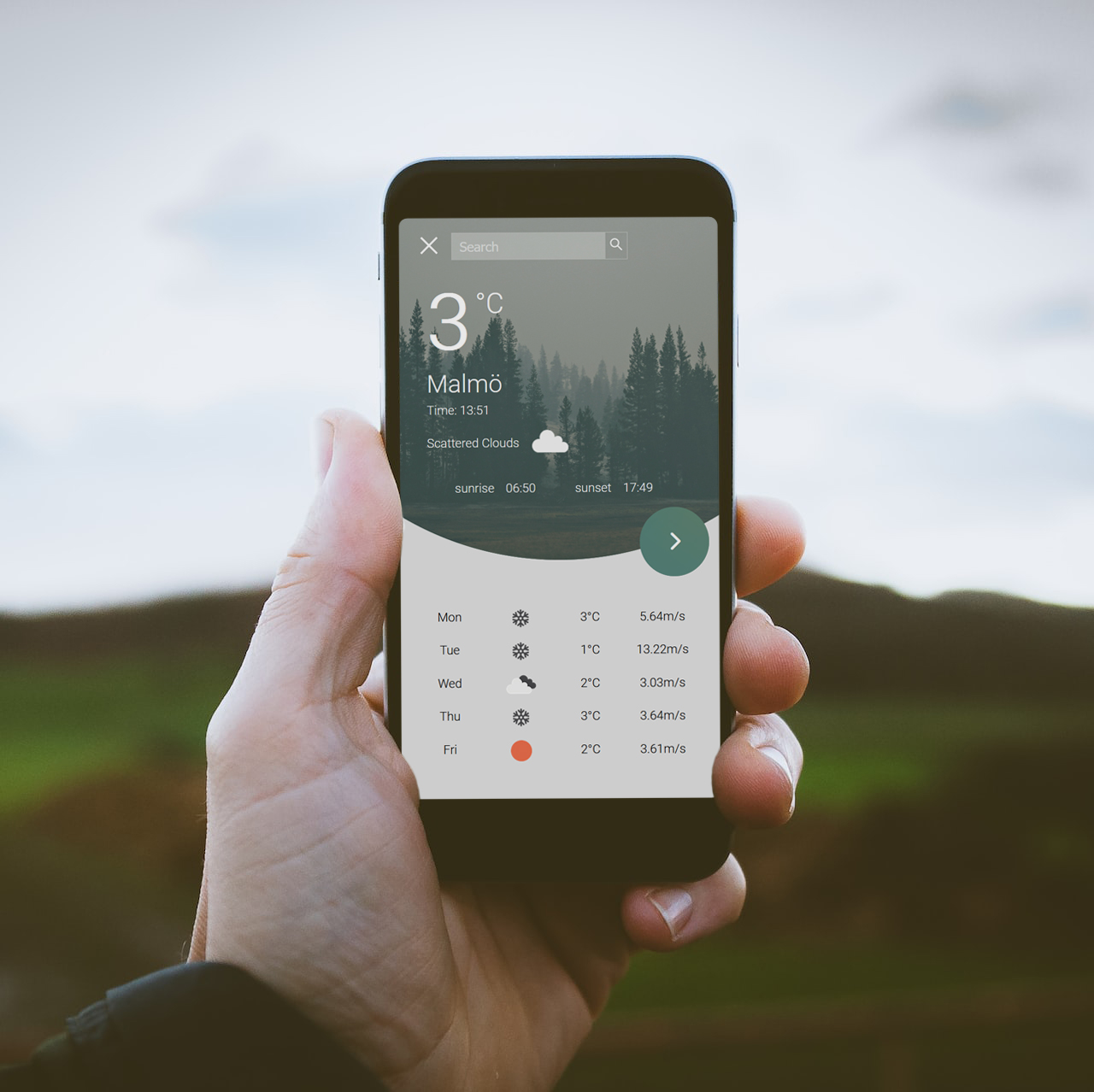 Phone displaying the weather app